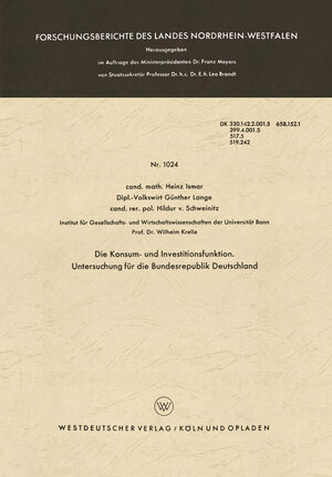 Buchcover Die Konsum- und Investitionsfunktion. Untersuchung für die Bundesrepublik Deutschland | Heinz Ismar | EAN 9783663034551 | ISBN 3-663-03455-0 | ISBN 978-3-663-03455-1