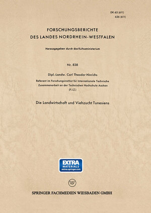 Buchcover Die Landwirtschaft und Viehzucht Tunesiens | Carl-Theodor Hinrichs | EAN 9783663034582 | ISBN 3-663-03458-5 | ISBN 978-3-663-03458-2