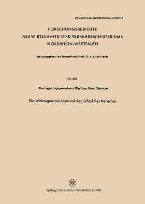 Buchcover Die Wirkungen von Lärm auf den Schlaf des Menschen | Gerd Steinicke | EAN 9783663034933 | ISBN 3-663-03493-3 | ISBN 978-3-663-03493-3