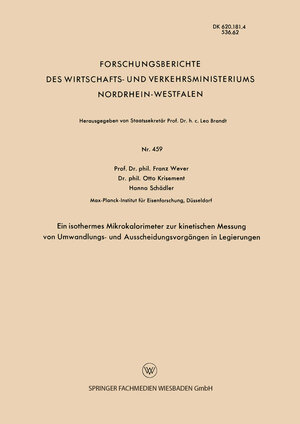 Buchcover Ein isothermes Mikrokalorimeter zur kinetischen Messung von Umwandlungs- und Ausscheidungsvorgängen in Legierungen | Franz Wever | EAN 9783663035022 | ISBN 3-663-03502-6 | ISBN 978-3-663-03502-2