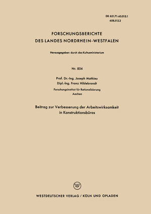 Buchcover Beitrag zur Verbesserung der Arbeitswirksamkeit in Konstruktionsbüros | Joseph Mathieu | EAN 9783663035442 | ISBN 3-663-03544-1 | ISBN 978-3-663-03544-2