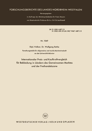 Buchcover Internationaler Preis- und Kaufkraftvergleich für Bekleidung in Ländern des Gemeinsamen Marktes und der Freihandelszone | Wolfgang Rothe | EAN 9783663036869 | ISBN 3-663-03686-3 | ISBN 978-3-663-03686-9