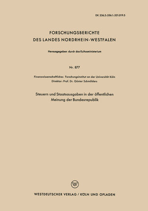 Buchcover Steuern und Staatsausgaben in der öffentlichen Meinung der Bundesrepublik  | EAN 9783663037392 | ISBN 3-663-03739-8 | ISBN 978-3-663-03739-2
