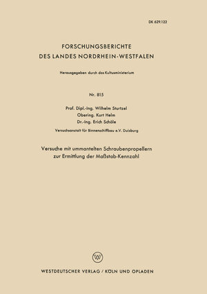 Buchcover Versuche mit ummantelten Schraubenpropellern zur Ermittlung der Maßstab-Kennzahl | Wilhelm Sturtzel | EAN 9783663038849 | ISBN 3-663-03884-X | ISBN 978-3-663-03884-9