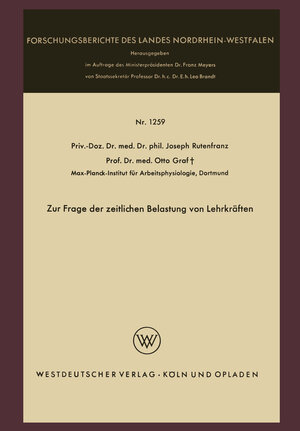 Buchcover Zur Frage der zeitlichen Belastung von Lehrkräften | Joseph Rutenfranz | EAN 9783663039976 | ISBN 3-663-03997-8 | ISBN 978-3-663-03997-6