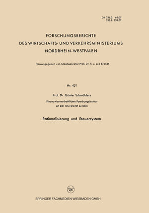 Buchcover Rationalisierung und Steuersystem | Günter Schmölders | EAN 9783663041085 | ISBN 3-663-04108-5 | ISBN 978-3-663-04108-5