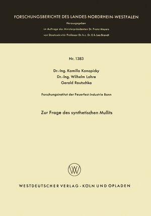 Buchcover Zur Frage des synthetischen Mullits | Kamillo Konopicky | EAN 9783663041627 | ISBN 3-663-04162-X | ISBN 978-3-663-04162-7