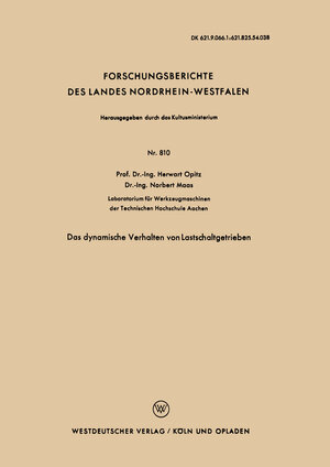 Buchcover Das dynamische Verhalten von Lastschaltgetrieben | Herwart Opitz | EAN 9783663045397 | ISBN 3-663-04539-0 | ISBN 978-3-663-04539-7
