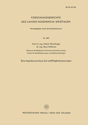 Buchcover Eine Impedanzanalyse bei Leitfähigkeitsmessungen | Helmut Winterhager | EAN 9783663046950 | ISBN 3-663-04695-8 | ISBN 978-3-663-04695-0
