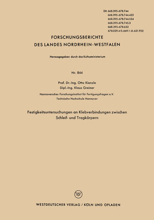 Buchcover Festigkeitsuntersuchungen an Klebverbindungen zwischen Schleif- und Tragkörpern | Otto Kienzle | EAN 9783663048367 | ISBN 3-663-04836-5 | ISBN 978-3-663-04836-7