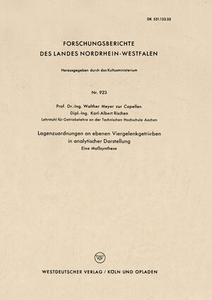 Buchcover Lagenzuordnungen an ebenen Viergelenkgetrieben in analytischer Darstellung | Walther Meyer zur Capellen | EAN 9783663048930 | ISBN 3-663-04893-4 | ISBN 978-3-663-04893-0