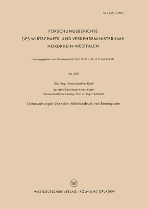 Buchcover Untersuchungen über den Abhebedruck von Brenngasen | Hans-Joachim Koch | EAN 9783663050162 | ISBN 3-663-05016-5 | ISBN 978-3-663-05016-2