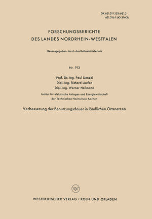 Buchcover Verbesserung der Benutzungsdauer in ländlichen Ortsnetzen | Paul Denzel | EAN 9783663050537 | ISBN 3-663-05053-X | ISBN 978-3-663-05053-7
