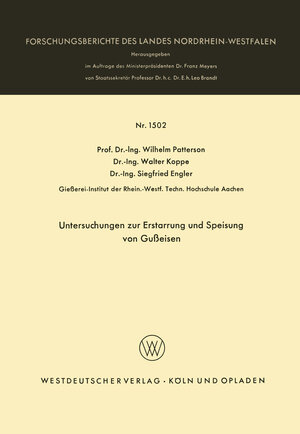Buchcover Untersuchungen zur Erstarrung und Speisung von Gußeisen | Wilhelm Patterson | EAN 9783663051442 | ISBN 3-663-05144-7 | ISBN 978-3-663-05144-2