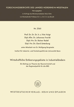 Buchcover Wirtschaftliche Entleerungsgebiete in Industrieländern | Fritz Voigt | EAN 9783663054696 | ISBN 3-663-05469-1 | ISBN 978-3-663-05469-6