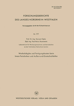 Buchcover Werkstückgüte und Fertigungskosten beim Innen-Feindrehen und Außenrund-Einstechschleifen | Herwart Opitz | EAN 9783663055853 | ISBN 3-663-05585-X | ISBN 978-3-663-05585-3