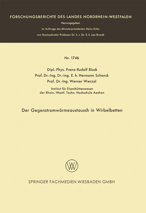 Buchcover Der Gegenstromwärmeaustausch in Wirbelbetten | Franz-Rudolf Block | EAN 9783663060437 | ISBN 3-663-06043-8 | ISBN 978-3-663-06043-7