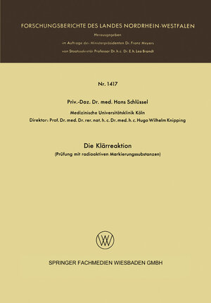 Buchcover Die Klärreaktion | Hans Schlüssel | EAN 9783663061014 | ISBN 3-663-06101-9 | ISBN 978-3-663-06101-4