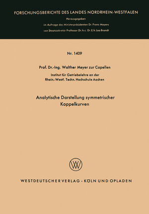 Buchcover Analytische Darstellung symmetrischer Koppelkurven | Walther Meyer zur Capellen | EAN 9783663061700 | ISBN 3-663-06170-1 | ISBN 978-3-663-06170-0