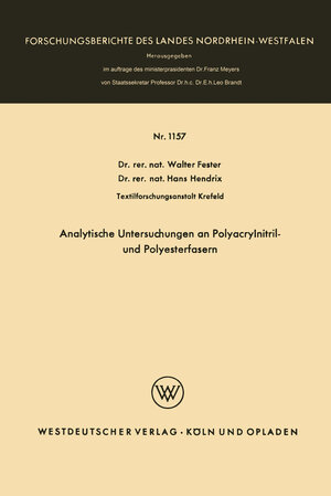 Buchcover Analytische Untersuchungen an Polyacrylnitril- und Polyesterfasern | Walter Fester | EAN 9783663061717 | ISBN 3-663-06171-X | ISBN 978-3-663-06171-7