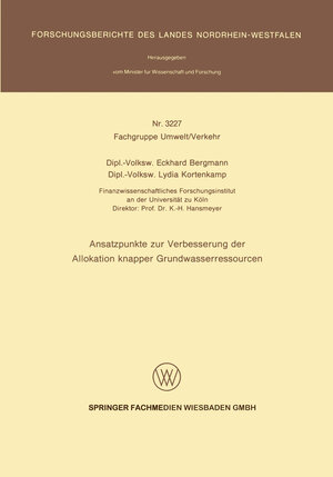 Buchcover Ansatzpunkte zur Verbesserung der Allokation knapper Grundwasserressourcen | Eckhard Bergmann | EAN 9783663061731 | ISBN 3-663-06173-6 | ISBN 978-3-663-06173-1