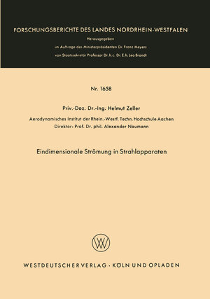 Buchcover Eindimensionale Strömung in Strahlapparaten | Helmut Zeller | EAN 9783663062493 | ISBN 3-663-06249-X | ISBN 978-3-663-06249-3
