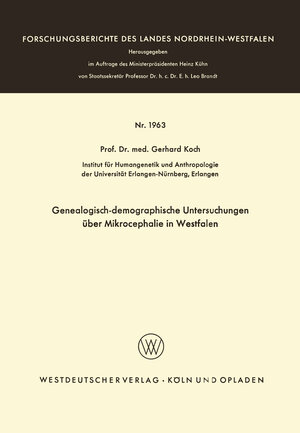 Buchcover Genealogisch-demographische Untersuchungen über Mikrocephalie in Westfalen | Gerhard Koch | EAN 9783663063230 | ISBN 3-663-06323-2 | ISBN 978-3-663-06323-0