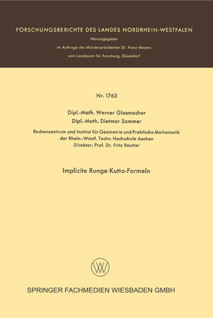 Buchcover Implizite Runge-Kutta-Formeln | Werner Glasmacher | EAN 9783663063490 | ISBN 3-663-06349-6 | ISBN 978-3-663-06349-0