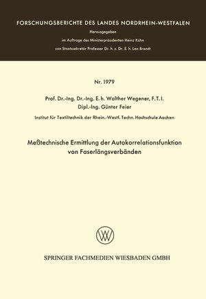 Buchcover Meßtechnische Ermittlung der Autokorrelationsfunktion von Faserlängsverbänden | Walther Wegener | EAN 9783663063841 | ISBN 3-663-06384-4 | ISBN 978-3-663-06384-1