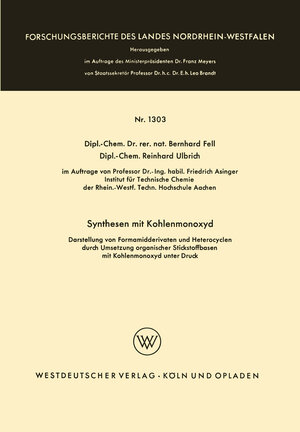 Buchcover Synthesen mit Kohlenmonoxyd | Bernhard Fell | EAN 9783663064121 | ISBN 3-663-06412-3 | ISBN 978-3-663-06412-1