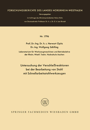 Buchcover Untersuchung der Verschleißreaktionen bei der Bearbeitung von Stahl mit Schnellarbeitsstahlwerkzeugen | Herwart Opitz | EAN 9783663064619 | ISBN 3-663-06461-1 | ISBN 978-3-663-06461-9