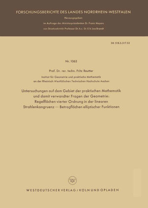 Buchcover Untersuchungen auf dem Gebiet der praktischen Mathematik und damit verwandter Fragen der Geometrie | Fritz Reutter | EAN 9783663065043 | ISBN 3-663-06504-9 | ISBN 978-3-663-06504-3