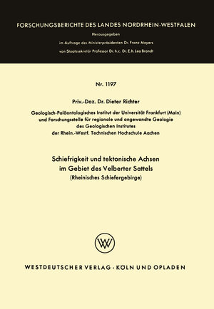 Buchcover Schiefrigkeit und tektonische Achsen im Gebiet des Velberter Sattels (Rheinisches Schiefergebirge) | Dieter Richter | EAN 9783663066767 | ISBN 3-663-06676-2 | ISBN 978-3-663-06676-7