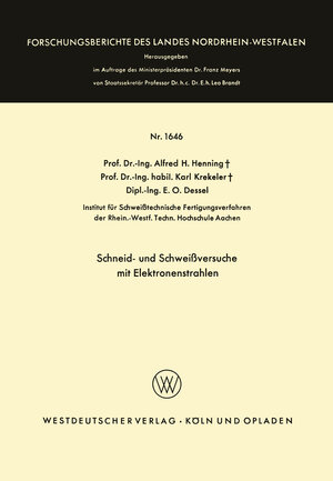 Buchcover Schneid- und Schweißversuche mit Elektronenstrahlen | Alfred Hermann Henning | EAN 9783663066798 | ISBN 3-663-06679-7 | ISBN 978-3-663-06679-8
