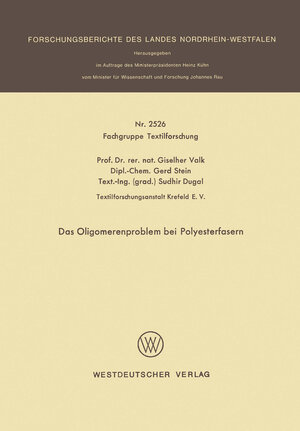 Buchcover Das Oligomerenproblem bei Polyesterfasern | Giselher Valk | EAN 9783663067986 | ISBN 3-663-06798-X | ISBN 978-3-663-06798-6
