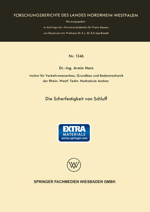 Buchcover Die Scherfestigkeit von Schluff | Armin Horn | EAN 9783663070368 | ISBN 3-663-07036-0 | ISBN 978-3-663-07036-8