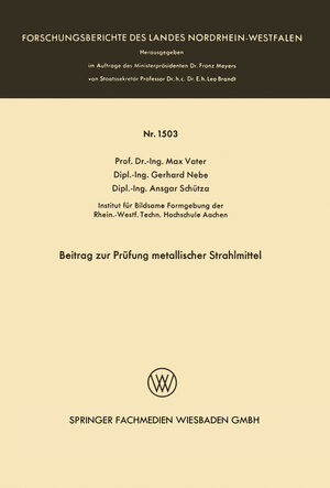 Buchcover Beitrag zur Prüfung metallischer Strahlmittel | Max Vater | EAN 9783663071211 | ISBN 3-663-07121-9 | ISBN 978-3-663-07121-1