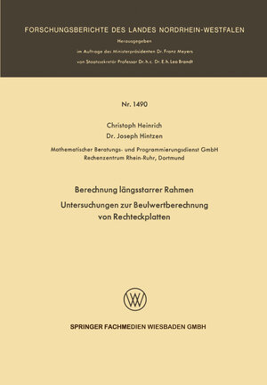 Buchcover Berechnung längsstarrer Rahmen / Untersuchungen zur Beulwertberechnung von Rechteckplatten | Christoph Heinrich | EAN 9783663071310 | ISBN 3-663-07131-6 | ISBN 978-3-663-07131-0