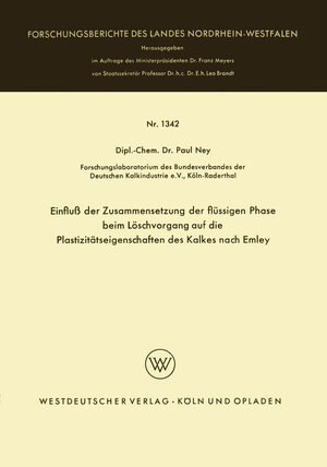 Buchcover Einfluß der Zusammensetzung der flüssigen Phase beim Löschvorgang auf die Plastizitätseigenschaften des Kalkes nach Emley | Paul Ney | EAN 9783663071754 | ISBN 3-663-07175-8 | ISBN 978-3-663-07175-4