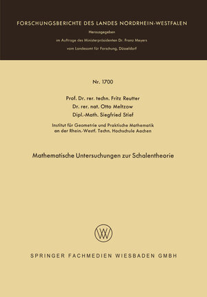 Buchcover Mathematische Untersuchungen zur Schalentheorie | Fritz Reutter | EAN 9783663072911 | ISBN 3-663-07291-6 | ISBN 978-3-663-07291-1