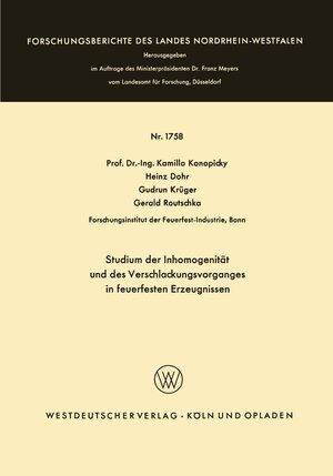 Buchcover Studium der Inhomogenität und des Verschlackungsvorganges in feuerfesten Erzeugnissen | Kamillo Konopicky | EAN 9783663073239 | ISBN 3-663-07323-8 | ISBN 978-3-663-07323-9
