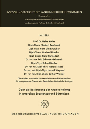 Buchcover Über die Bestimmung der Atomverteilung in amorphen Substanzen und Schmelzen | Heinz Krebs | EAN 9783663073437 | ISBN 3-663-07343-2 | ISBN 978-3-663-07343-7