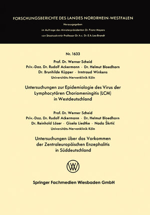 Buchcover Untersuchungen zur Epidemiologie des Virus der Lymphocytären Choriomeningitis (LCM) in Westdeutschland | Werner Scheid | EAN 9783663074953 | ISBN 3-663-07495-1 | ISBN 978-3-663-07495-3