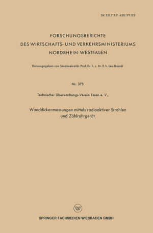 Buchcover Wanddickenmessungen mittels radioaktiver Strahlen und Zählrohrgerät  | EAN 9783663142638 | ISBN 3-663-14263-9 | ISBN 978-3-663-14263-8