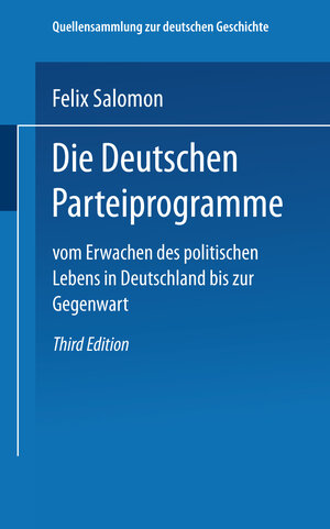 Buchcover Die Deutschen Parteiprogramme | Dr. Felix Salomon | EAN 9783663155508 | ISBN 3-663-15550-1 | ISBN 978-3-663-15550-8