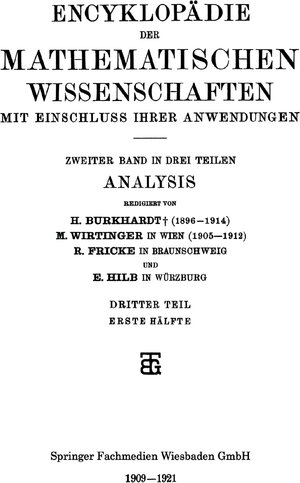 Buchcover Encyklopädie der Mathematischen Wissenschaften mit Einschluss ihrer Anwendungen | H. Burkhardt | EAN 9783663160304 | ISBN 3-663-16030-0 | ISBN 978-3-663-16030-4