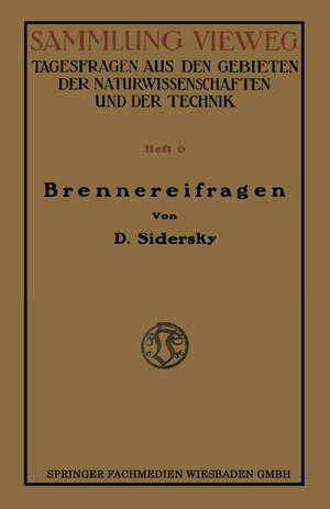 Buchcover Brennereifragen | D. Sidersky | EAN 9783663186625 | ISBN 3-663-18662-8 | ISBN 978-3-663-18662-5