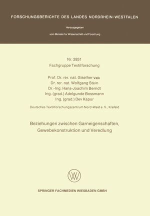 Buchcover Beziehungen zwischen Garneigenschaften, Gewebekonstruktion und Veredlung | Giselher Valk | EAN 9783663196716 | ISBN 3-663-19671-2 | ISBN 978-3-663-19671-6