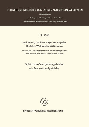 Buchcover Sphärische Viergelenkgetriebe als Proportionalgetriebe | Walther Meyer | EAN 9783663196723 | ISBN 3-663-19672-0 | ISBN 978-3-663-19672-3