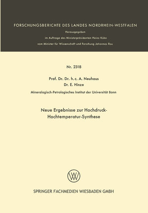 Buchcover Neue Ergebnisse zur Hochdruck-Hochtemperatur-Synthese | A. Neuhaus | EAN 9783663197423 | ISBN 3-663-19742-5 | ISBN 978-3-663-19742-3